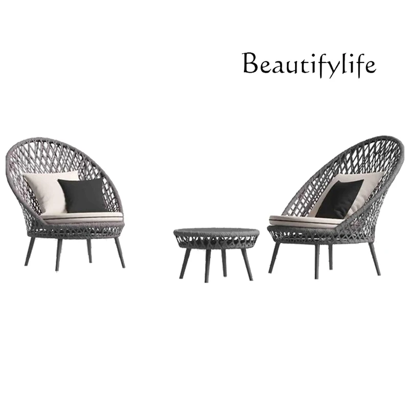 

Balcony Rope Leisure Chair Outdoor Nordic Modern Rattan Sofa Chair Coffee Table Combination High Household