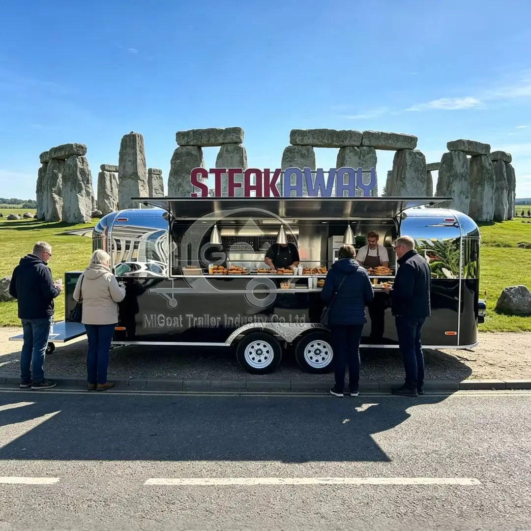 Silver Mirror Mobile Food Cart Custom Logo Concession Trailer For Steak Coffee Fast Food Vending