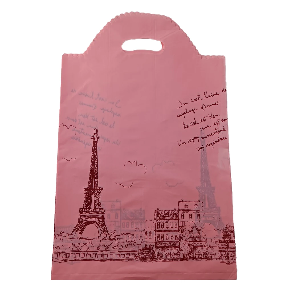 Pink Eiffel Tower plastic shopping bag Girl poly Die-cut poly bag fashion Gift package bag poly tote bag for Jewelry Underwear