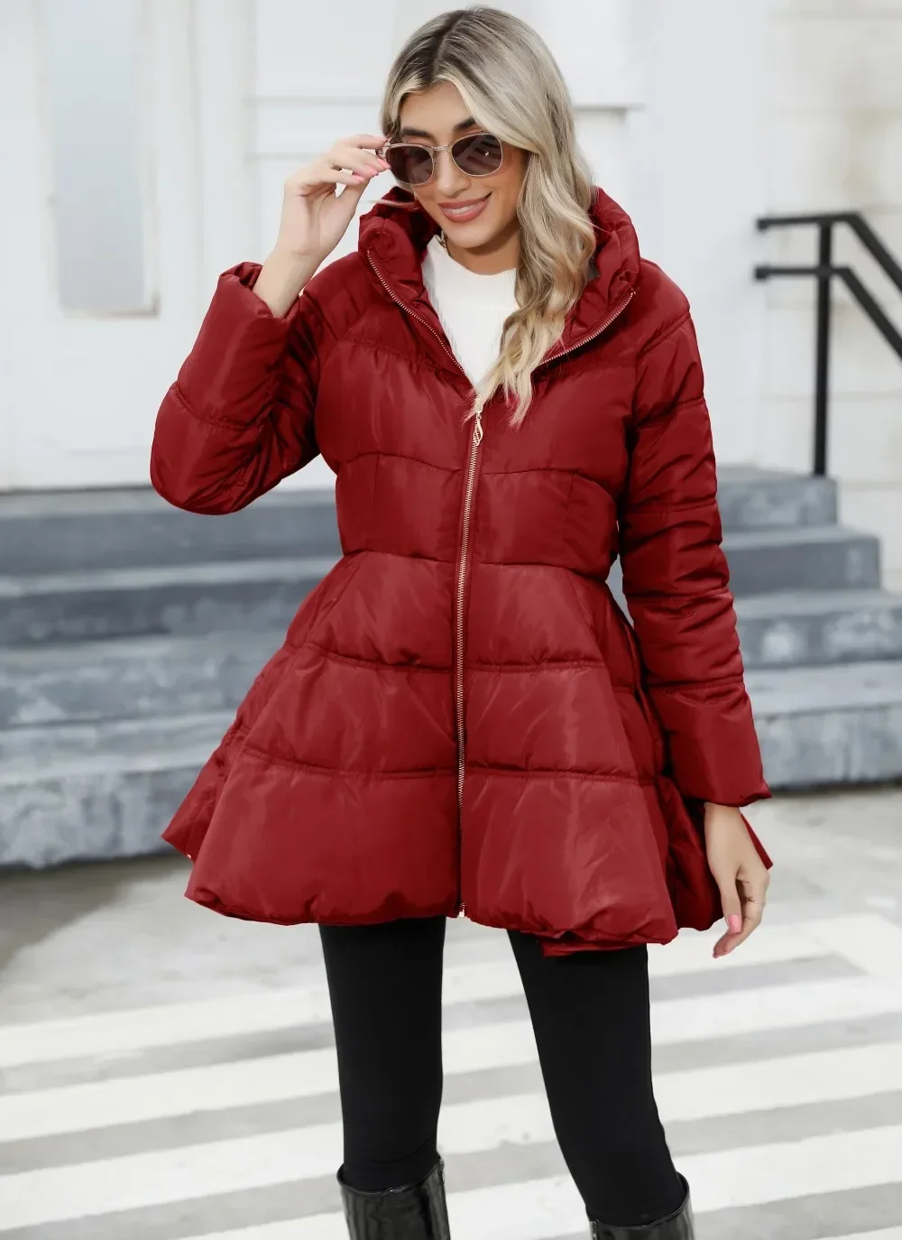 Women Parkas Long Sleeve Solid Color Coats Zipper Pockets High Street Outerwear Stand Collar Thick Warm Autumn Winter Jackets