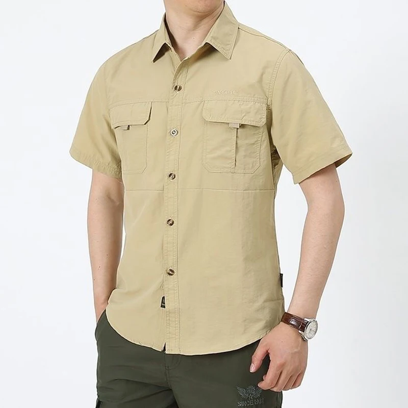 Men Summer Outdoor Cargo Short Sleeve Shirt US SWAT Tactical Lightweight Quick Dry Multi-pocket Casual Camping Safari Work Shirt