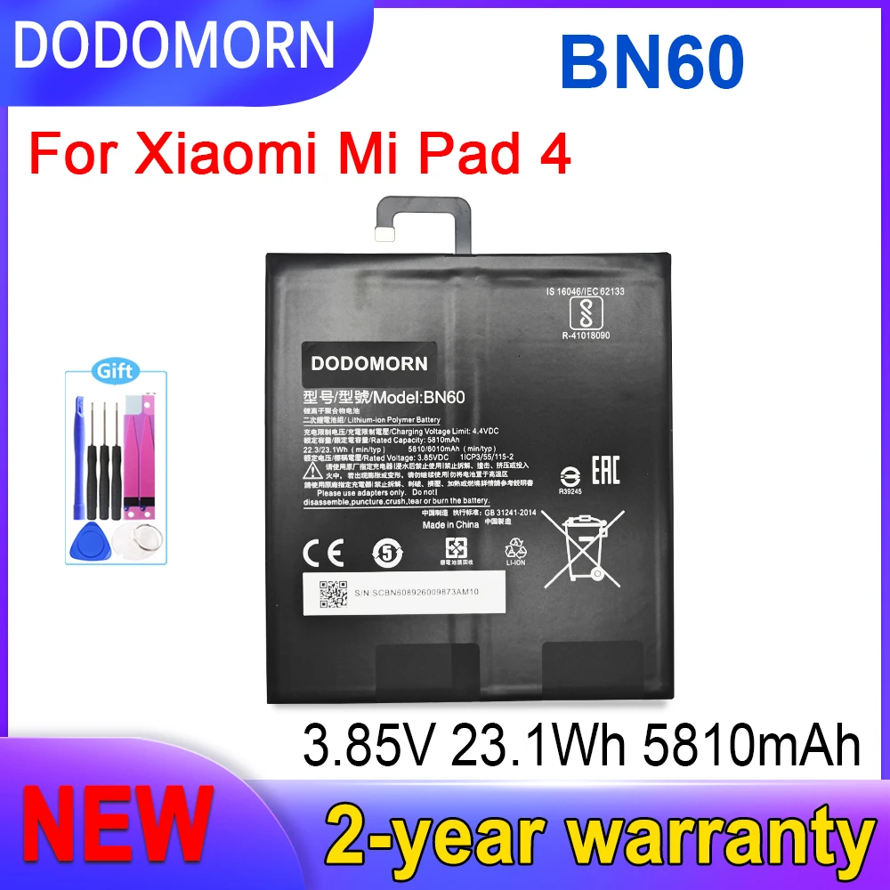

DODOMORN 2025 Years New Xiaomi Mi Pad Battery For Xiaomi Mi Tablet BN4D BN4E BN60 BN80 Series 3.85V 23.1Wh 5810mAh