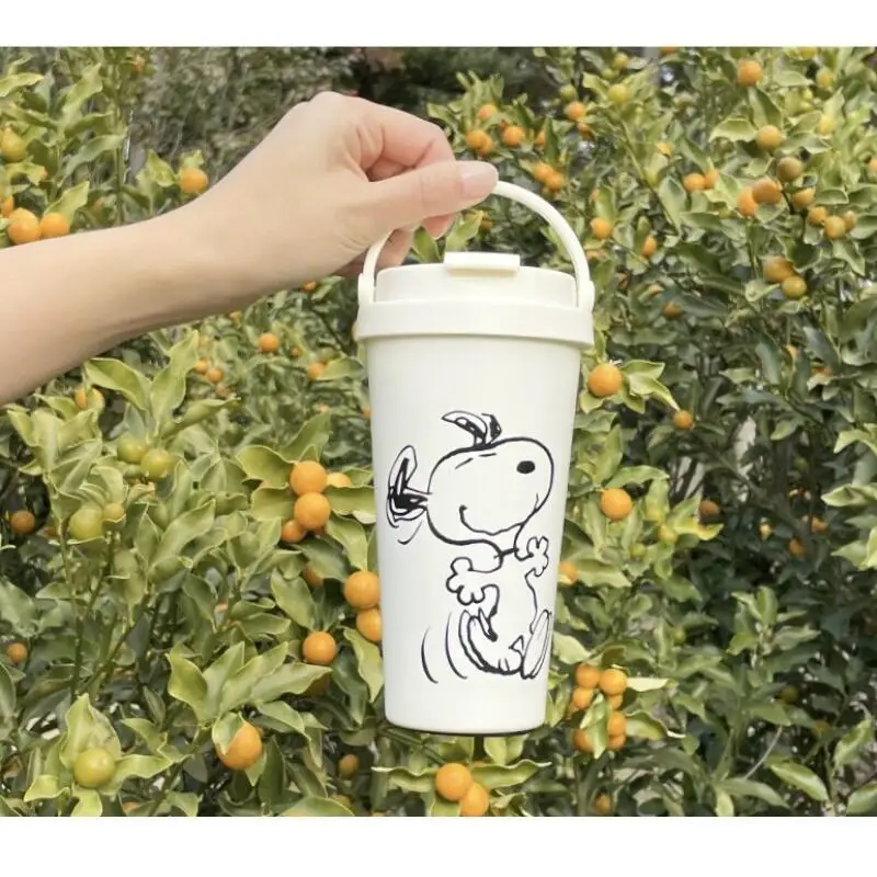 Cute Snoopy Portable Handheld Vacuum Insulated Water Bottle Cold Hot Cup Kawaii Travel Mug Perfect Gift for Girls Students Daily