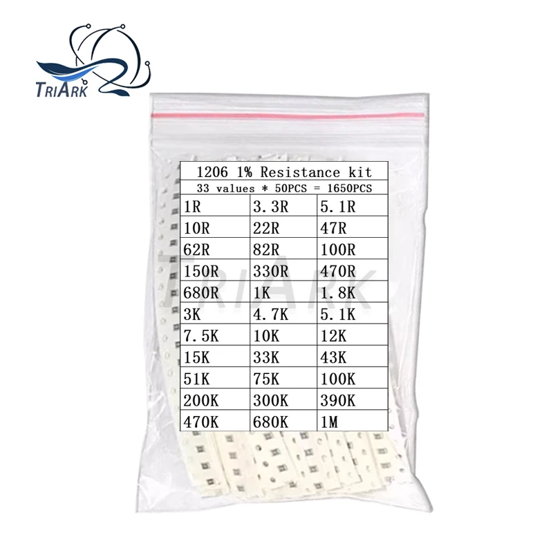 1650pcs 33values ​​X 50pcs 1206 0805 0603 0402 0201 SMD 저항기 샘플 모듬 키트 1R Ohm-1M ohm 1%