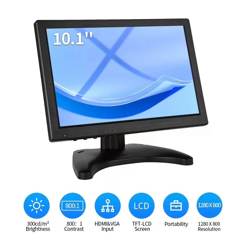 10.1 Inch LCD Monitor With HDMI VGA for TV & Computer TFT Display Color Screen Car Backup Camera & Home Security System Desktop