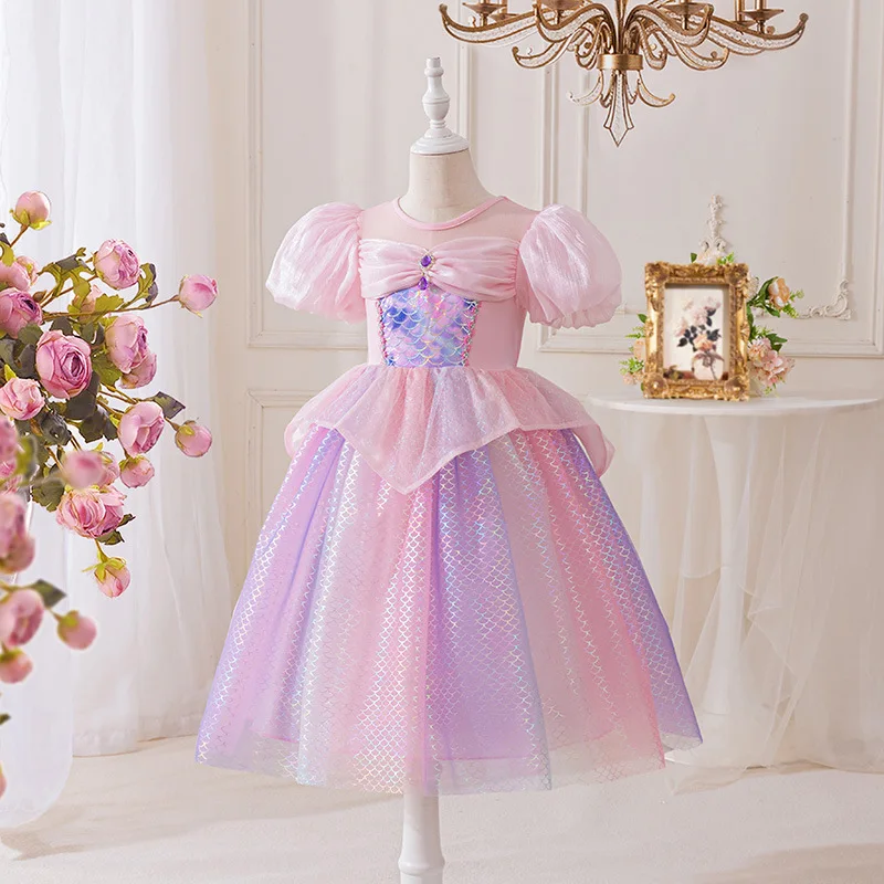 Princess Dress Children's New Purple Hem Dress Piano Performance Dress Girls' Gauze Dress Summer
