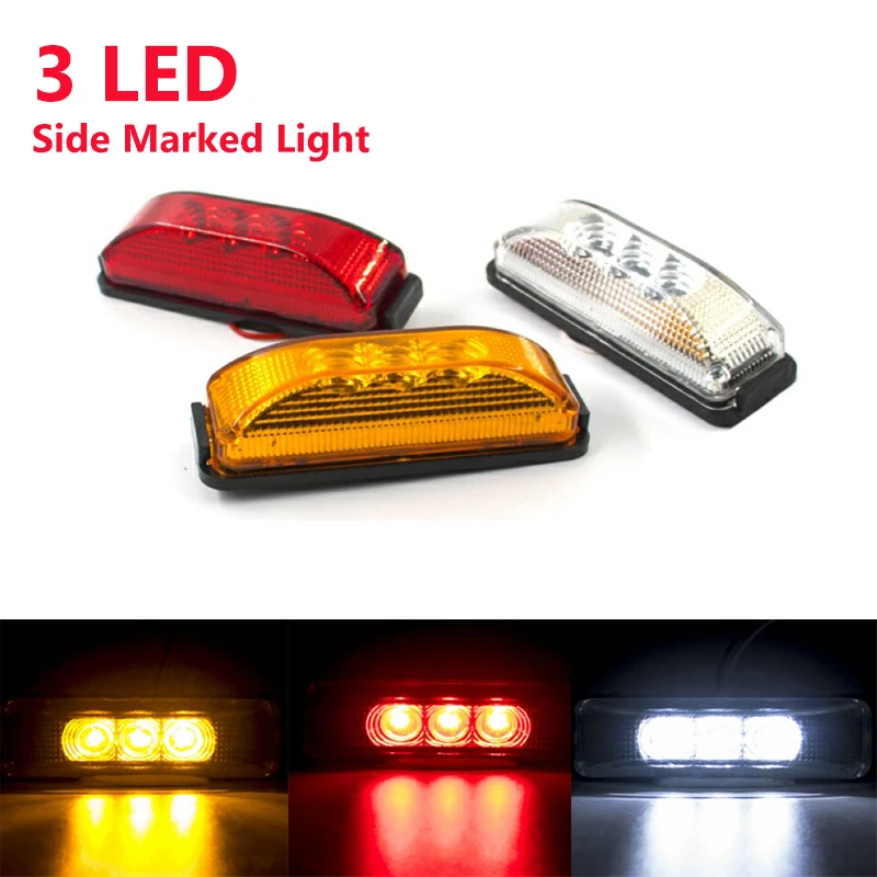 6PCS 12V 24V 3 LED Side Marker Clearance External Light Warning Signal Indicator Fender Rear Trailer Lamp Truck Lorry Caravan