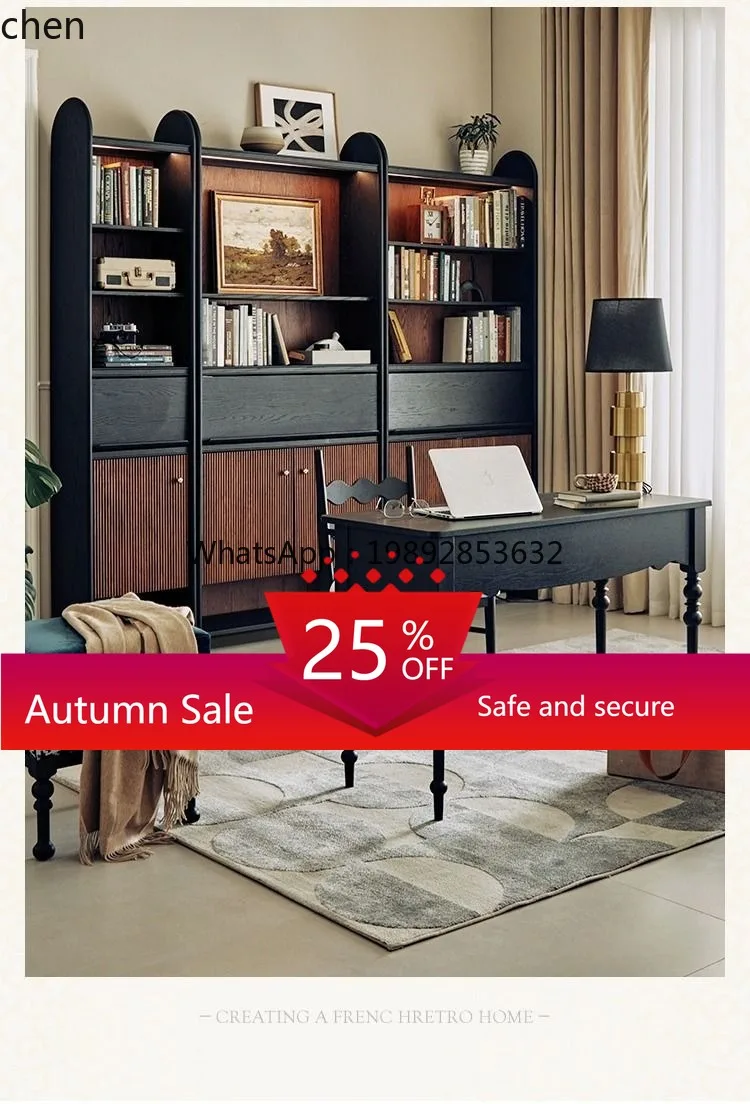 

Retro Solid Wood Desk Black Computer Desk Living Room Writing White Ash Dressing Table