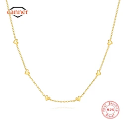 CANNER 925 Sterling Silver Smooth Heart Shape Overlay Clavicle Necklace For Women 18K Gold Ins Simple Necklace Fine Jewelry Gift