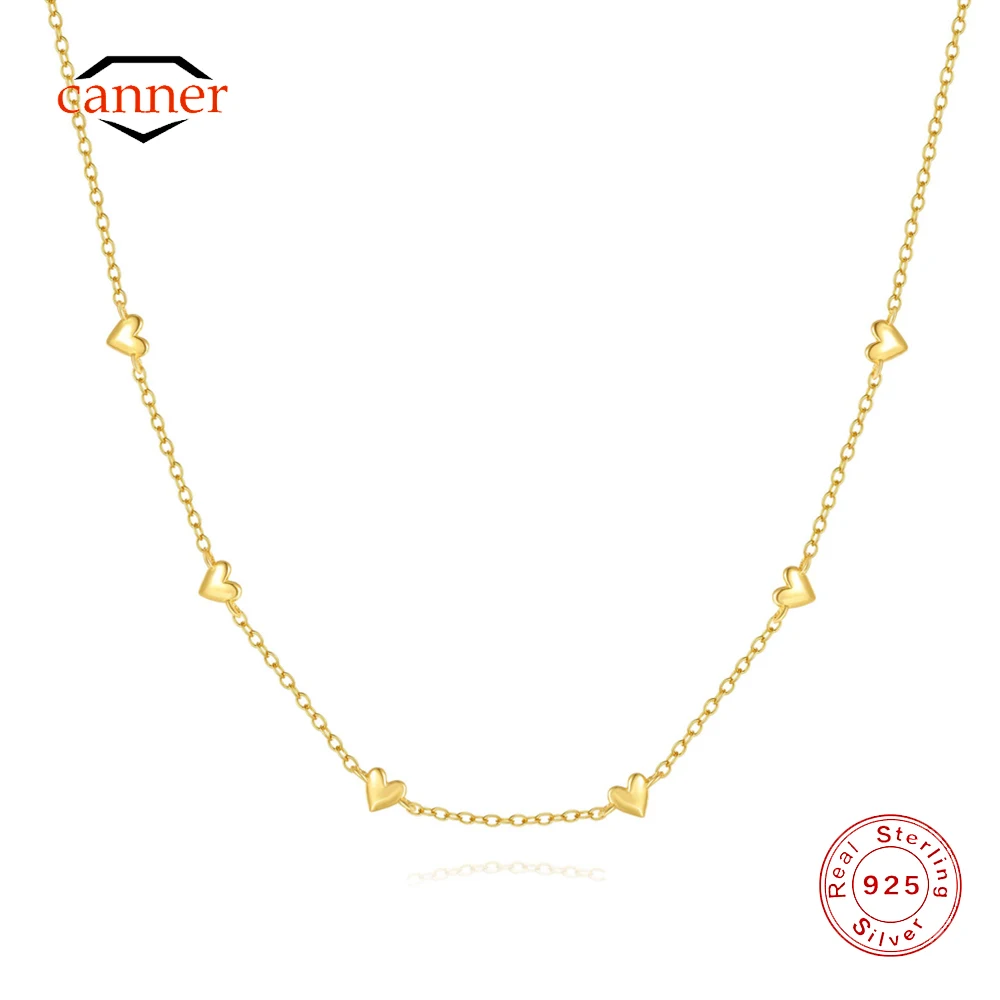 CANNER 925 Sterling Silver Smooth Heart Shape Overlay Clavicle Necklace For Women 18K Gold Ins Simple Necklace Fine Jewelry Gift