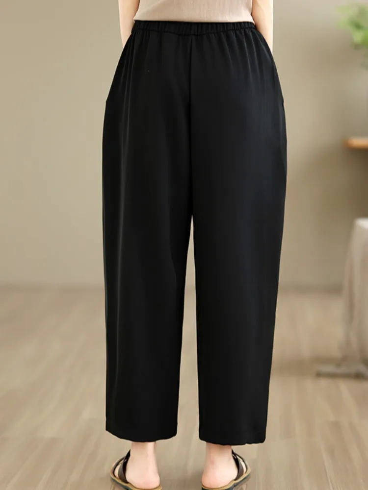 Summer Thin Wide Leg Harem Pants Women's Linen Loose Fit Casual Trousers High Waist Slimming Drapey Carrot Loose Comfo...