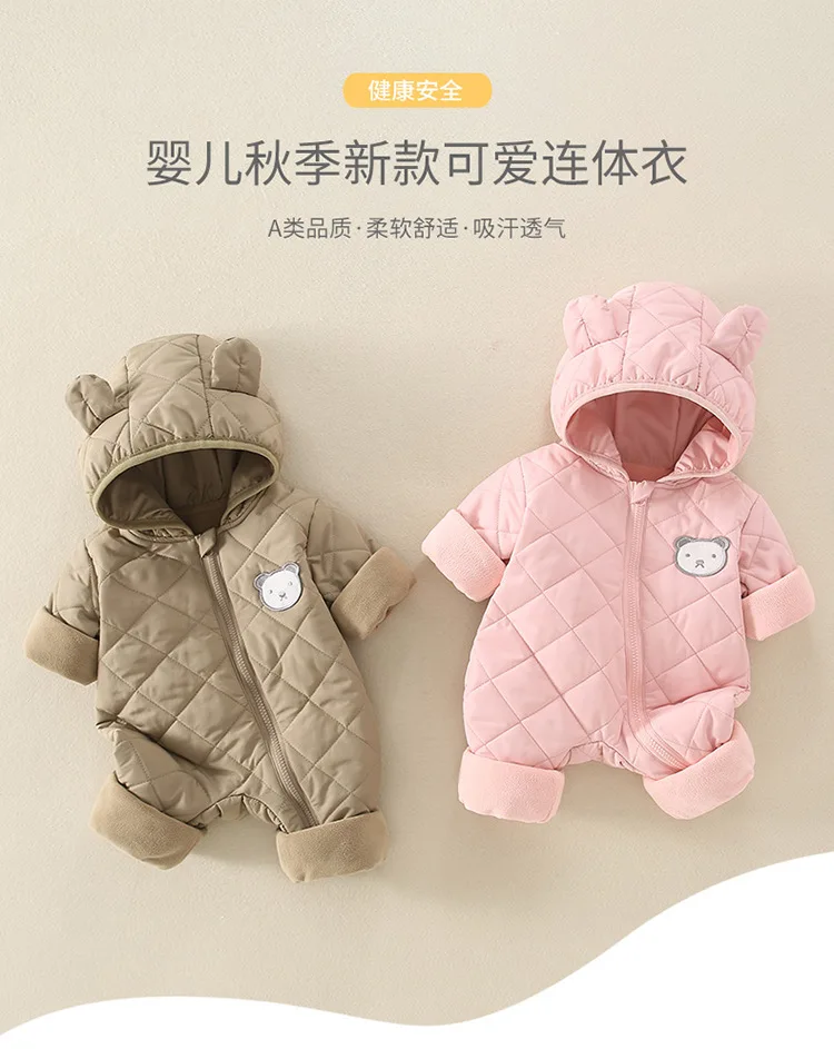 Aynigiell Spätherbst, Frühwinter Baby Overall dicke warme Säugling Kapuze in Fleece Stram pler Neugeborenen Jungen Mädchen Overalls – Detail 1