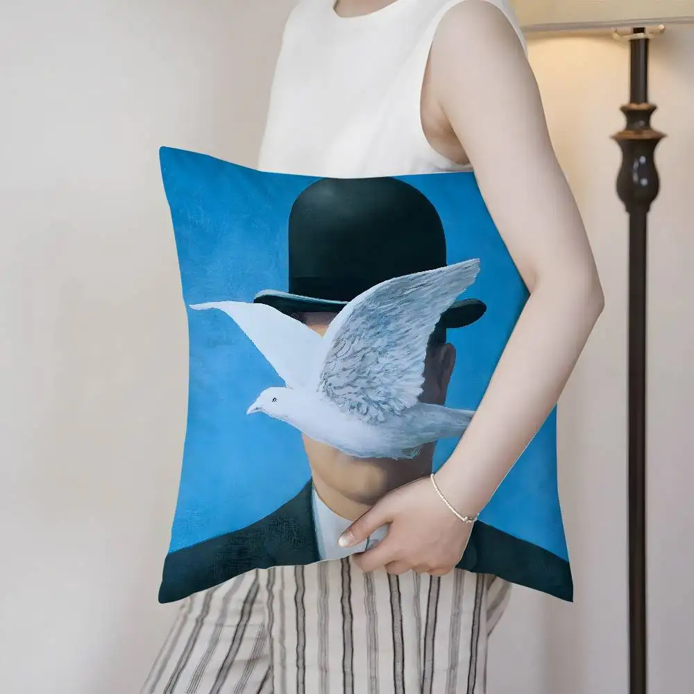 Famous Painter R-Rene MagritteS Pillow Case Soft Plush Fabric Double Sided Print Decorative Home Living Room Gift Cushion