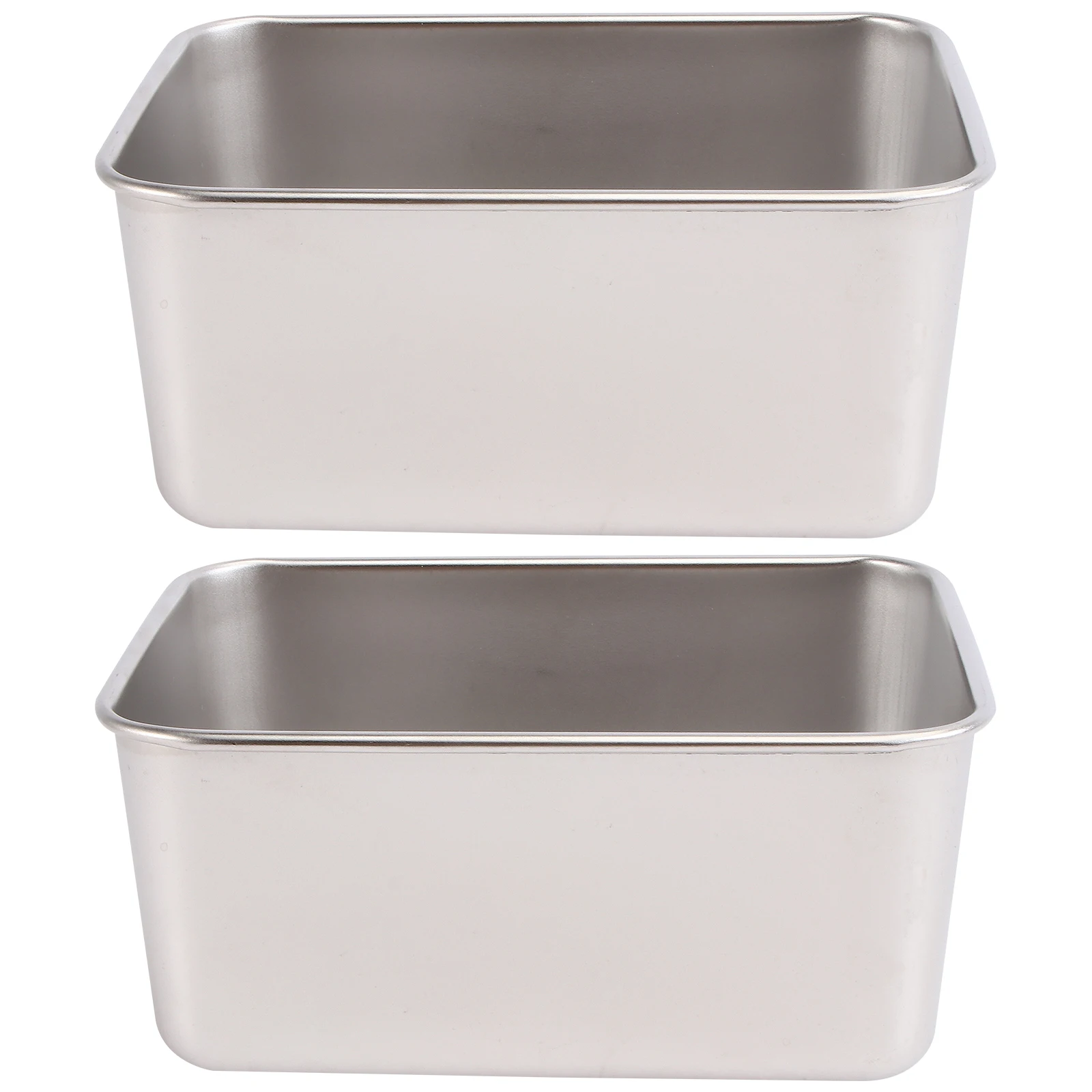 

2pcs Stainless Steel Square Plate Food Container Airtight Storage Boxes Bread Tray Lightweight Safe Practical Home
