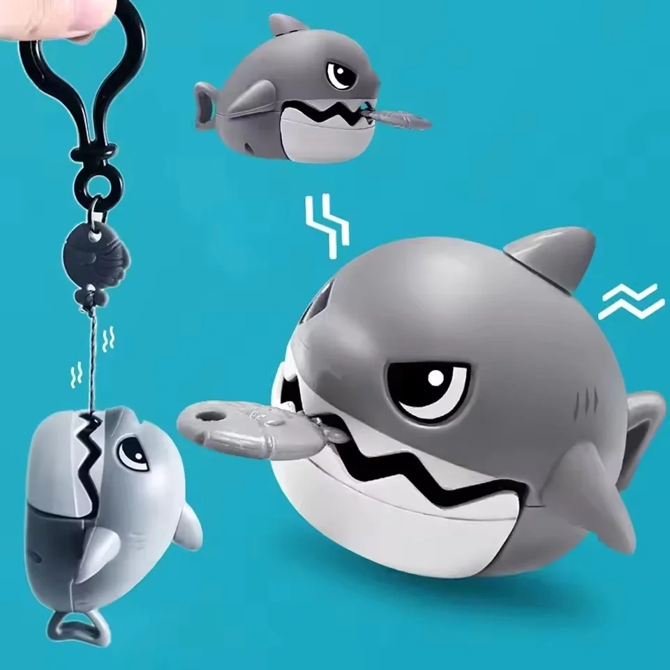 Pull String Small Shark Keychain Cute Cartoon Biteable Stress Relief Fidget Toy Pendant Bag Charm Funny Creative Gifts Adults