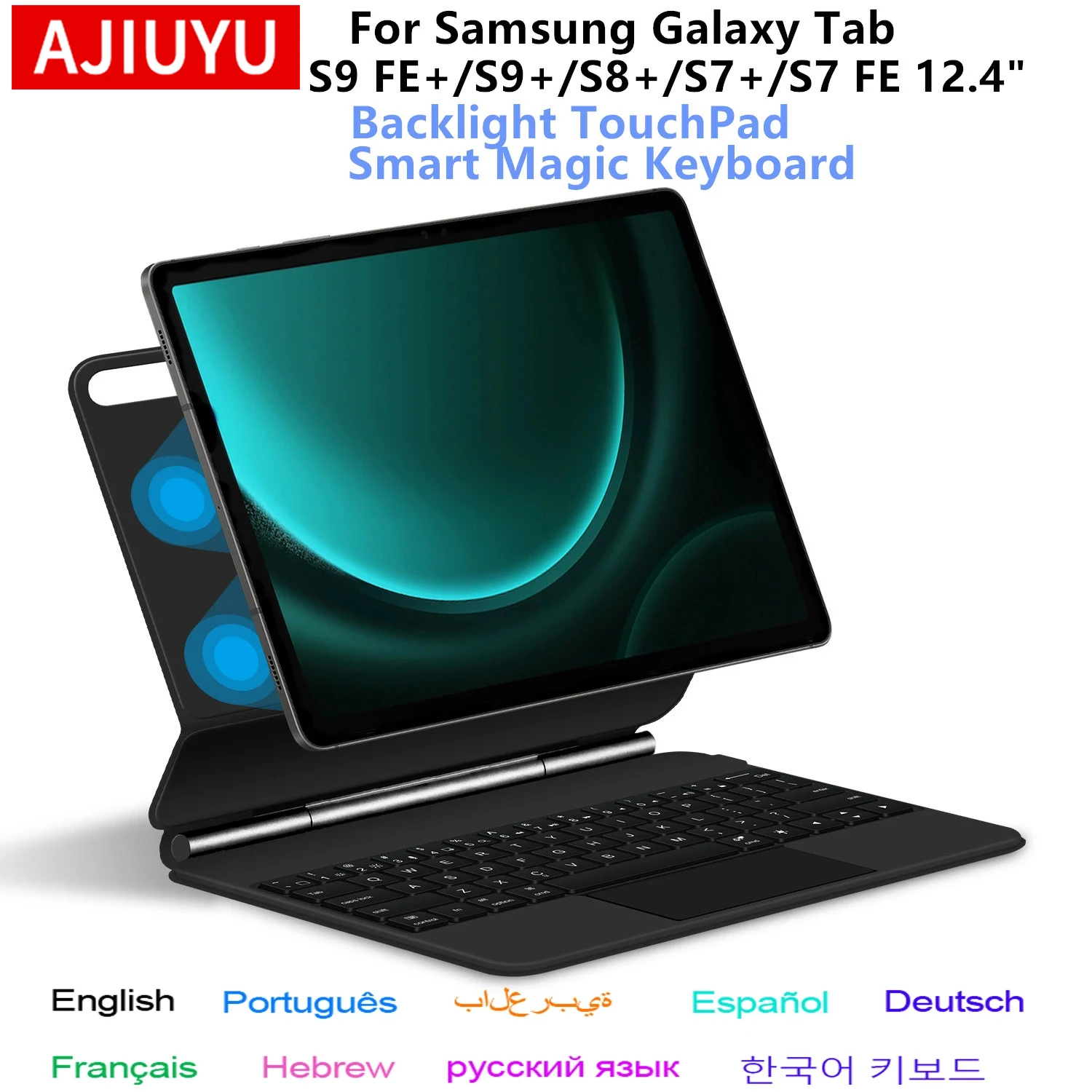 

Magic Keyboard Case for Samsung Galaxy Tab S9+/S8+/ S8 Plus/ S7 FE/ S7+/S9 FE+ 12.4 inch Multi-Angle TouchPad Backlight Keyboard