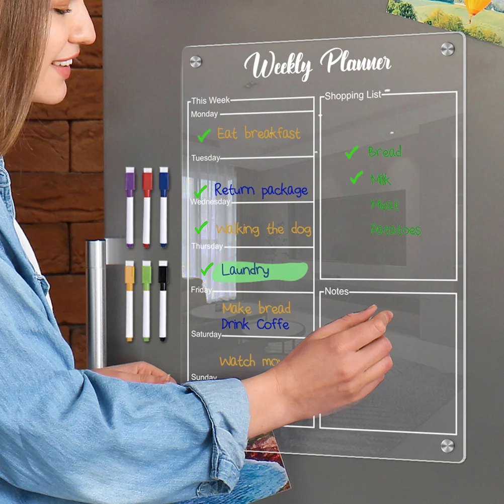 

Fridge Acrylic Weekly Planner Refrigerator Calendar Dry Erase Board for Whiteboard Message Magnetic Reminder Transparent Office