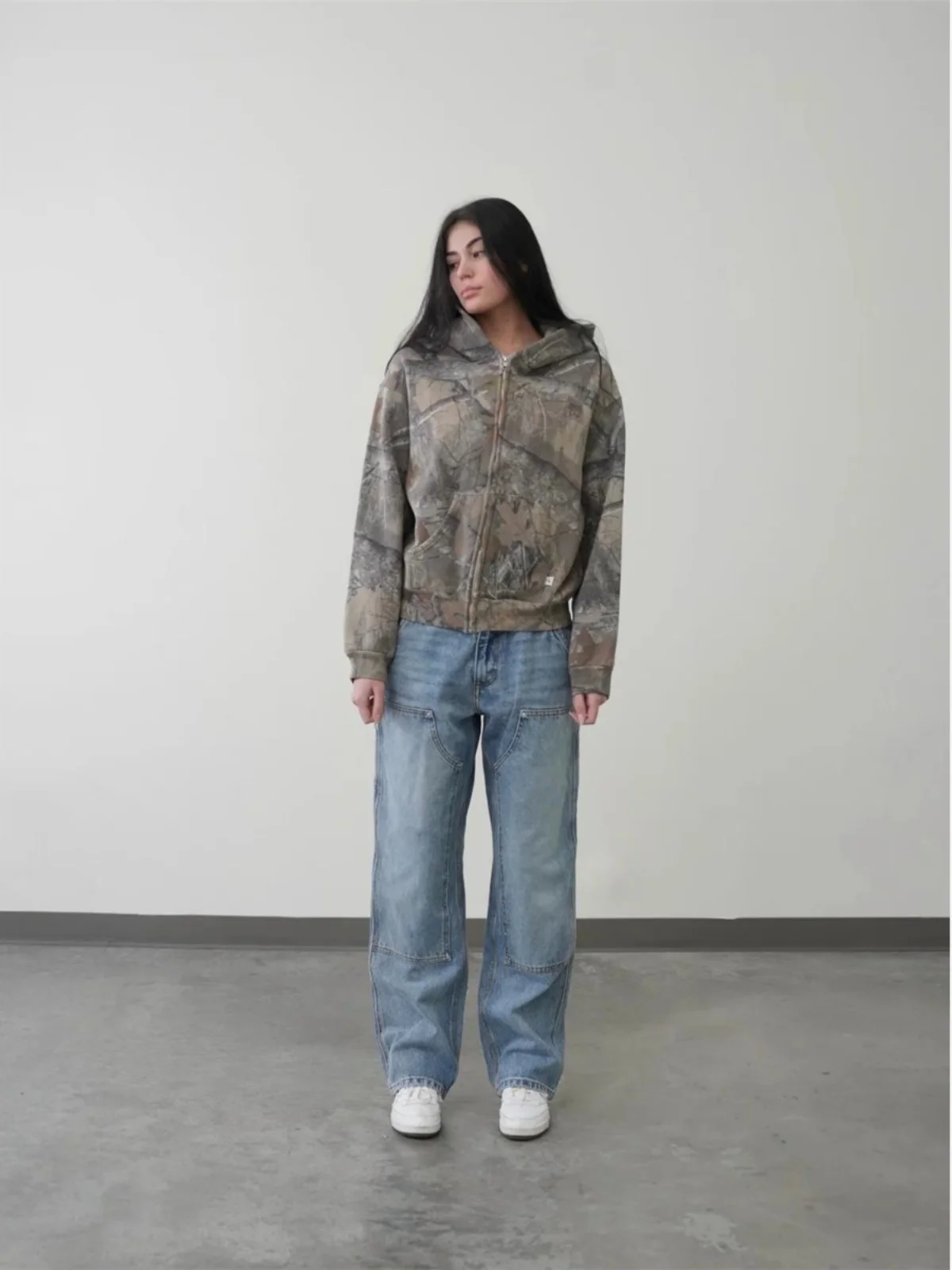 

Street Sle Camo Hip Hop Loose Fit Hoodie Women's Long Sve Polyester Fiber Casual Sweatirt Streetwear Faion