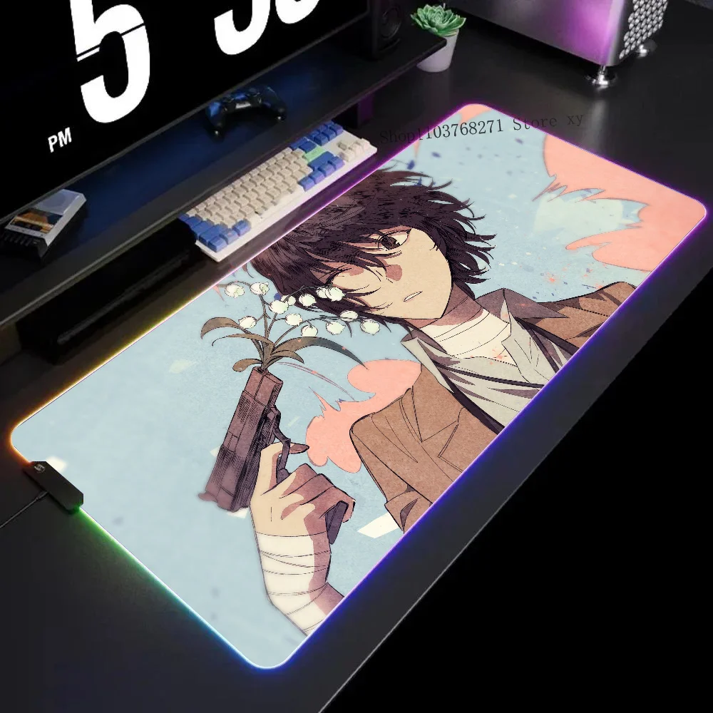 

Osamu Dazai Bungo Stray Dogs Anime Mousepad XXL RGB Gaming Mouse Pads HD Black Gamer Accessories Large LED