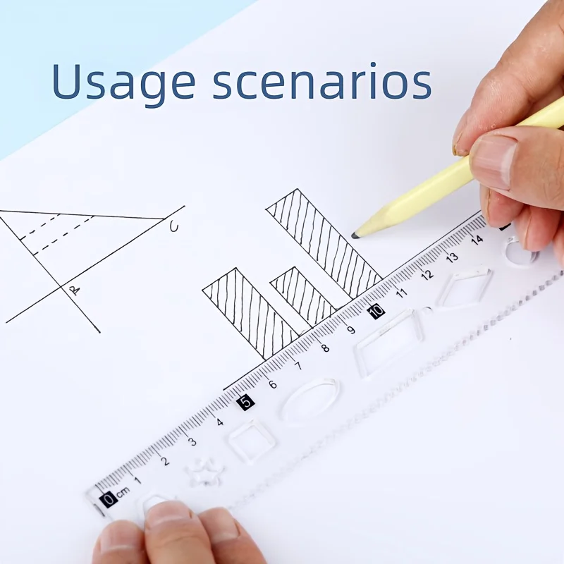 Régua macia de 7,87 polegadas para pintura de formas geométricas, régua de grade com linhas onduladas, não é fácil de quebrar, régua macia transparente colorida