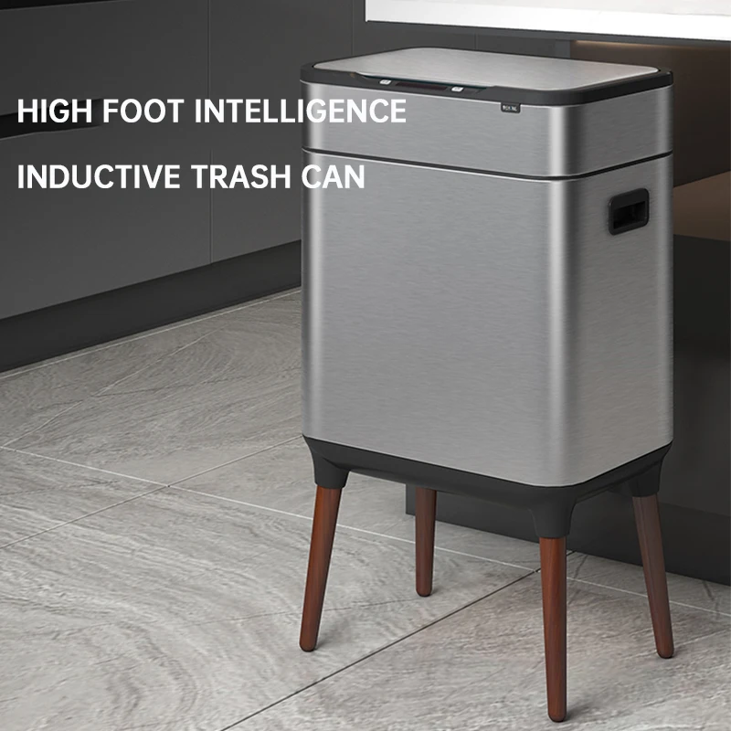 Smart Sensor Trash Can High foot Rubbish Bin Stainless Steel Rectangle Trash Bin Kitchen Sorting Garbage Can Automatic Waste Bin