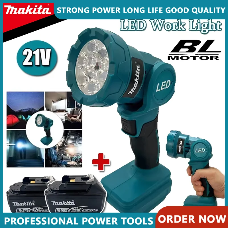 Makita-luz LED de trabajo inalámbrica, linterna recargable con batería de 18V, herramientas eléctricas para interiores y exteriores, herramienta de reflector nocturno