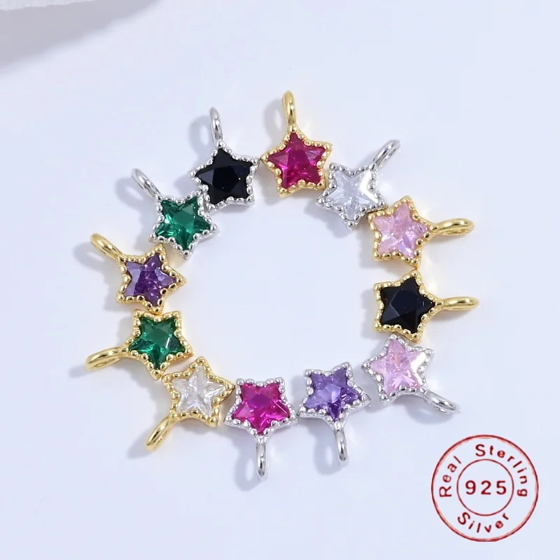 S925 Sterling Silber Farbe Mini Zirkon Stern Charm für DIY Schmuck Machen Zubehör Materialien Versorgung SD53