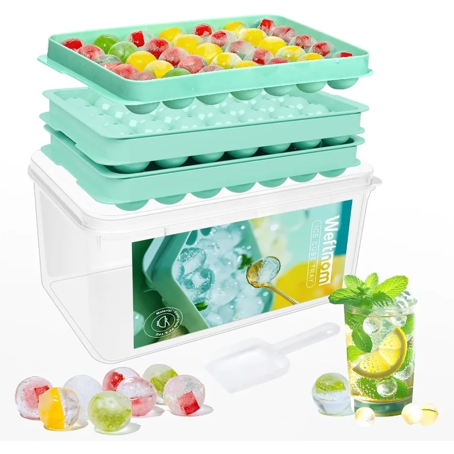 

Round Ice Cube Trays for Fre 3-Pack BPA-Free Ice Molds with Lid Bin and Scoop Makes 105 Ice Balls Stackable Easy-Release Ice Cu