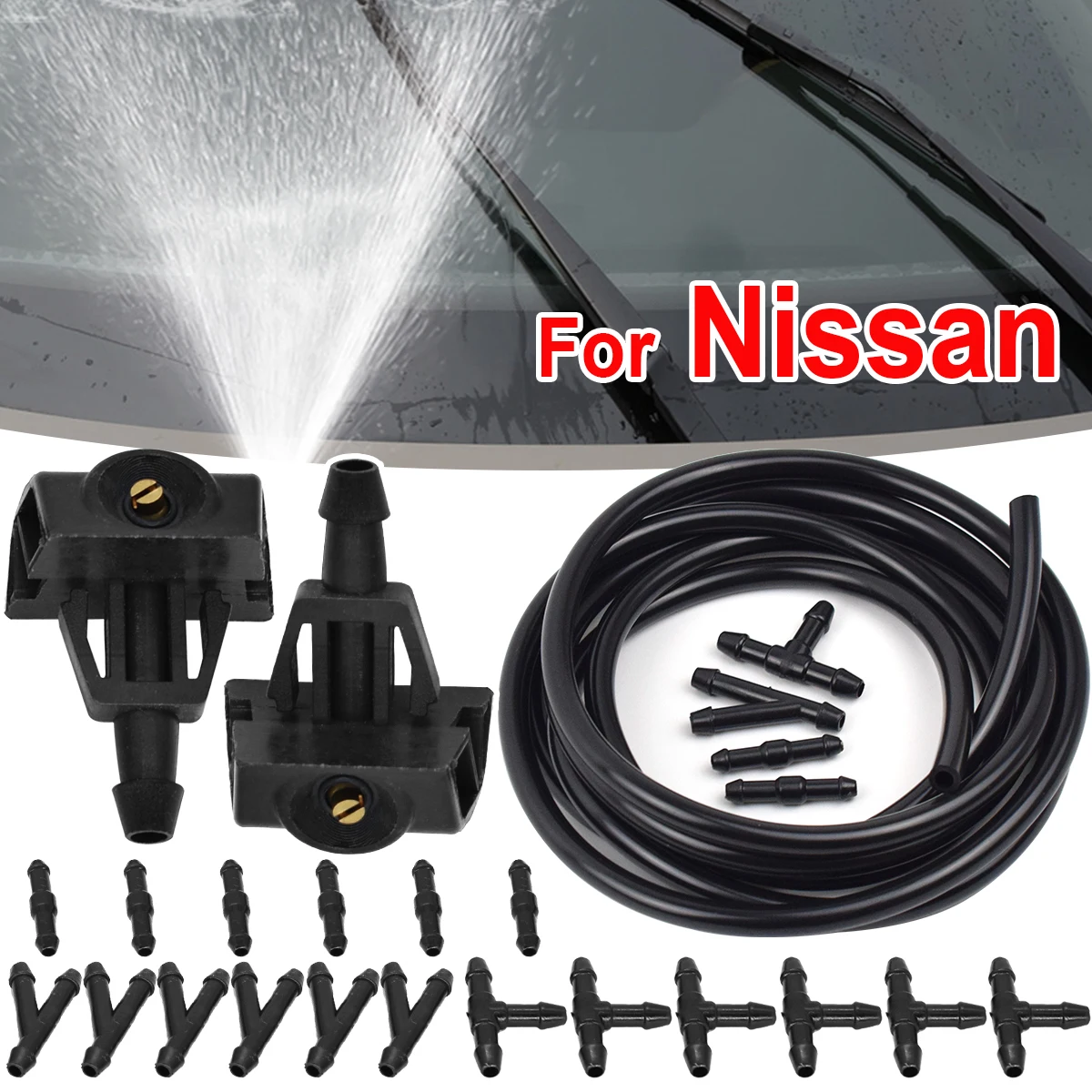 For Nissan TIIDA SYLPHY X-trail JUKE F15 Venucia D50 R50 Car Front Windshield Wiper Washer Water Spray Nozzle Jets Hose Pipe Kit