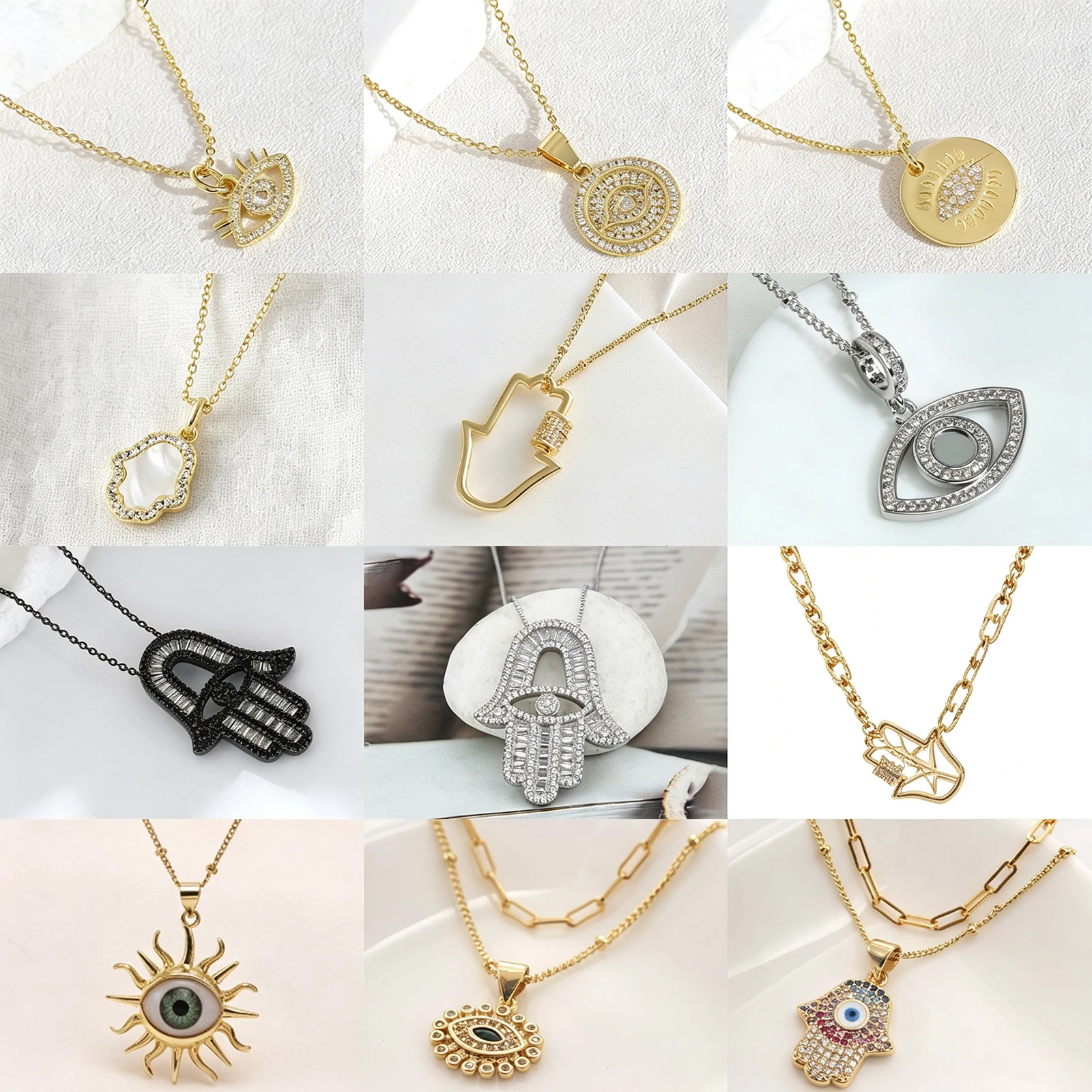 SUNSLL 5Pcs/Lot Simple Gold/Silver Plated Evil Eye Pendant Necklace Clavicle Chain Jewelry Gift For Women Men Wholesale