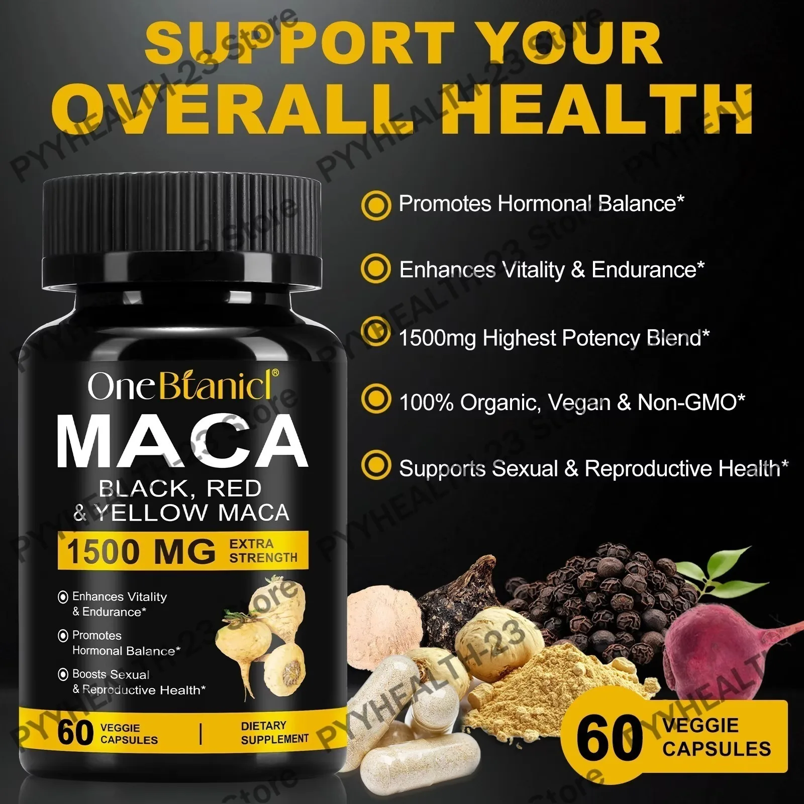 Black Maca Capsules Male Vitality Vigor Stamina Hormonal Balance Reproductive Health Energy Endurance Performance 60 Capsules