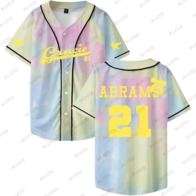 Gracie Abrams 21, bedrucktes Jersey-Baseball-Shirt, V-Ausschnitt, kurze Ärmel, Button-up-T-Shirts, Damen und Herren, Baseball-Uniform, lässige Sport-Tops – Detail 10