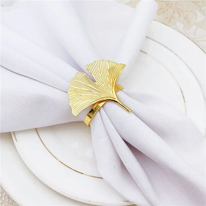 ABRW-12Pcs Ginkgo Biloba Napkin Ring Buckle Can Be Used For Wedding Banquet Mother's Day Table Decoration.