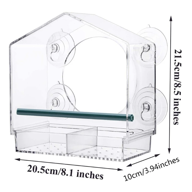 Clear Acrylic Bird Feeder with Strong Window Suction Cups Removable Seed Tray Large Outdoor Bird Feeder for Wild Birds Dropship