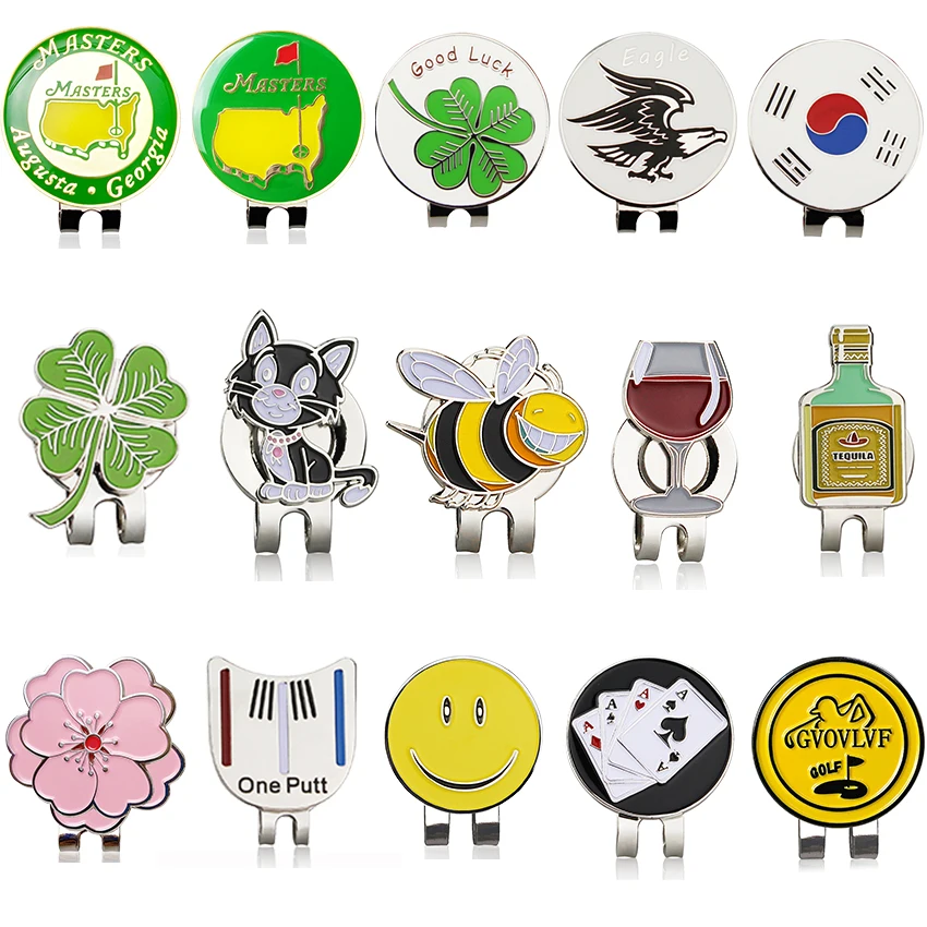 15 Kinds Different Design Golf Marker W Golf Hat Clip Clamp Golf Ball Mark Animals Wine Cup Flag