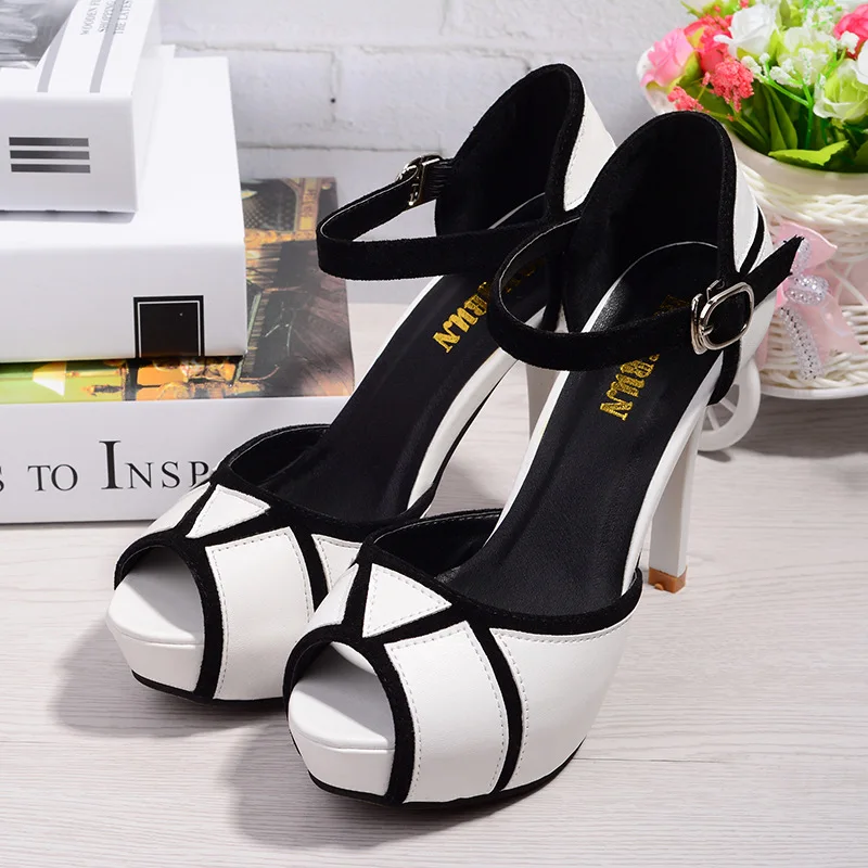 Summer Hollow Buckle Women\'s Shoes European American Fight Color Fish Mouth Fine with High Heels Fashion Classic Banquet Female