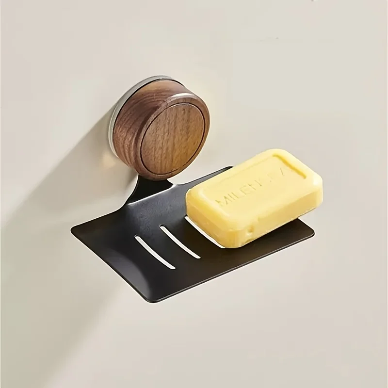 

Creative Bathroom Soap Holder Walnut Wood Wall Mounted Soap Dish with Drainage Hanging Hook No Drill Shower Organizer