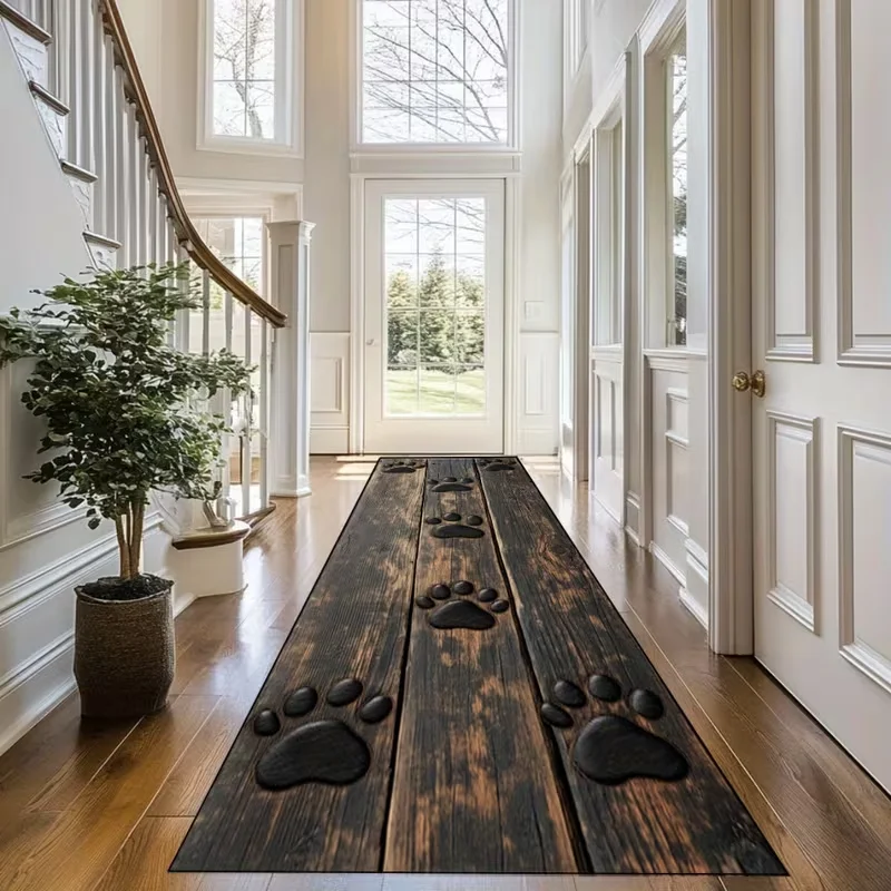 سجادة عداء مطبوعة بمخالب من الخشب الصناعي، مسارات واقعية للكلاب على سجادة بنية عميقة، سجادة أرضية محبة للحيوانات الأليفة للممر والمدخل