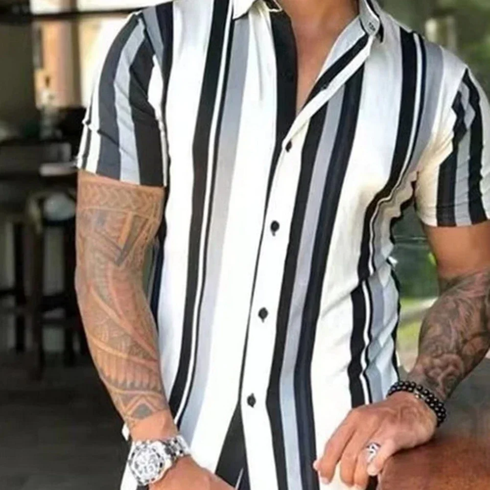 Tops para hombre, camisa para hombre, camisetas para vacaciones diarias, rayas rabattues, estampado de rayas, cuello, blusa con botones, estampado de poliéster