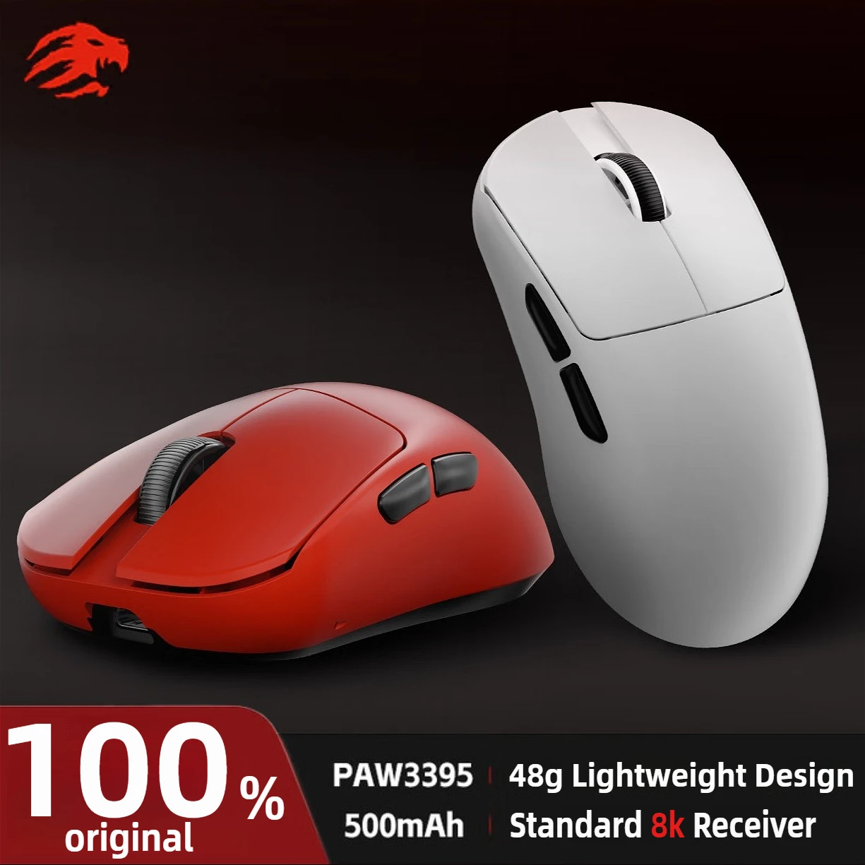 

48g Ultra-lightweight Symmetrical Wireless Mouse 8K Receiver Dual-mode Web-driven PAW3395 Sensor 500mAh Gaming Esports/office