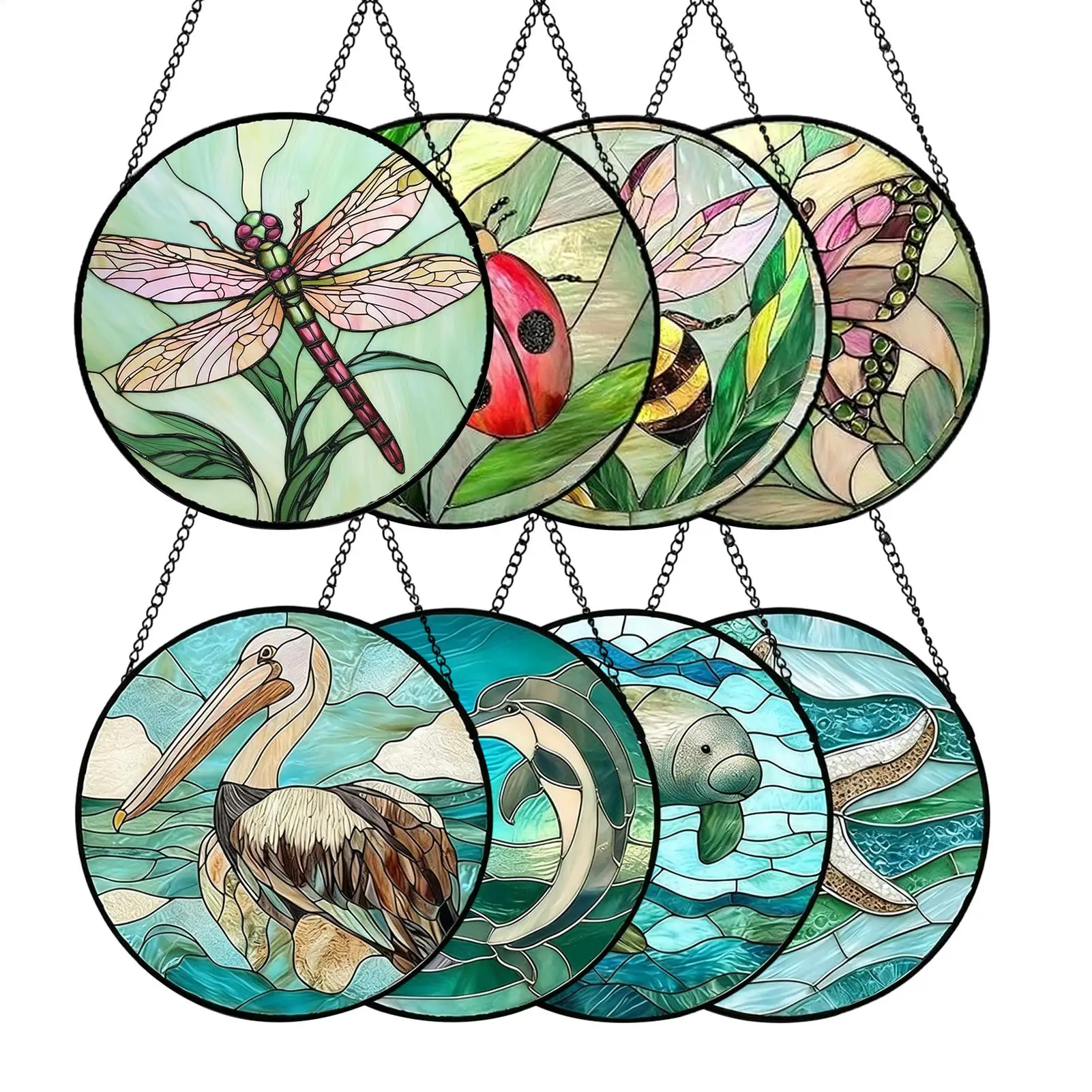 Stained Glass Sun Catcher 4 Pieces Acrylic Sign 6.3in Window Suncatcher For Mom Lady Grandma Man Birthday Door Garden Tree Car