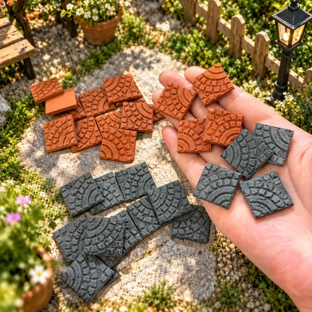 16pcs Miniature Pavement Tile,Realistic Embossed Square Floor Bricks for Diorama,Tabletop Terrain,Model Building DIY Craft Decor
