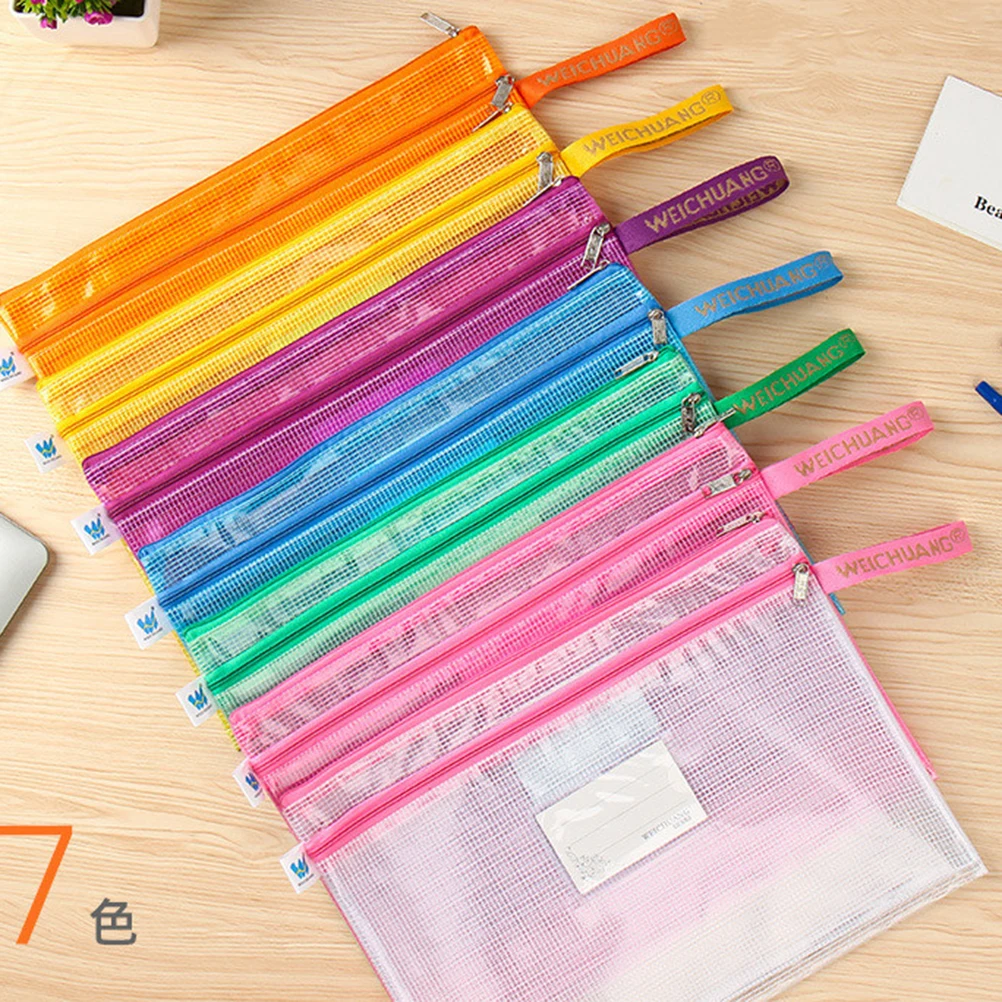 

7pcs Zipper File Bags Transparent Pvc Waterproof Storage Mesh Pencil Case Portable Stationery Holder For Students Office Home