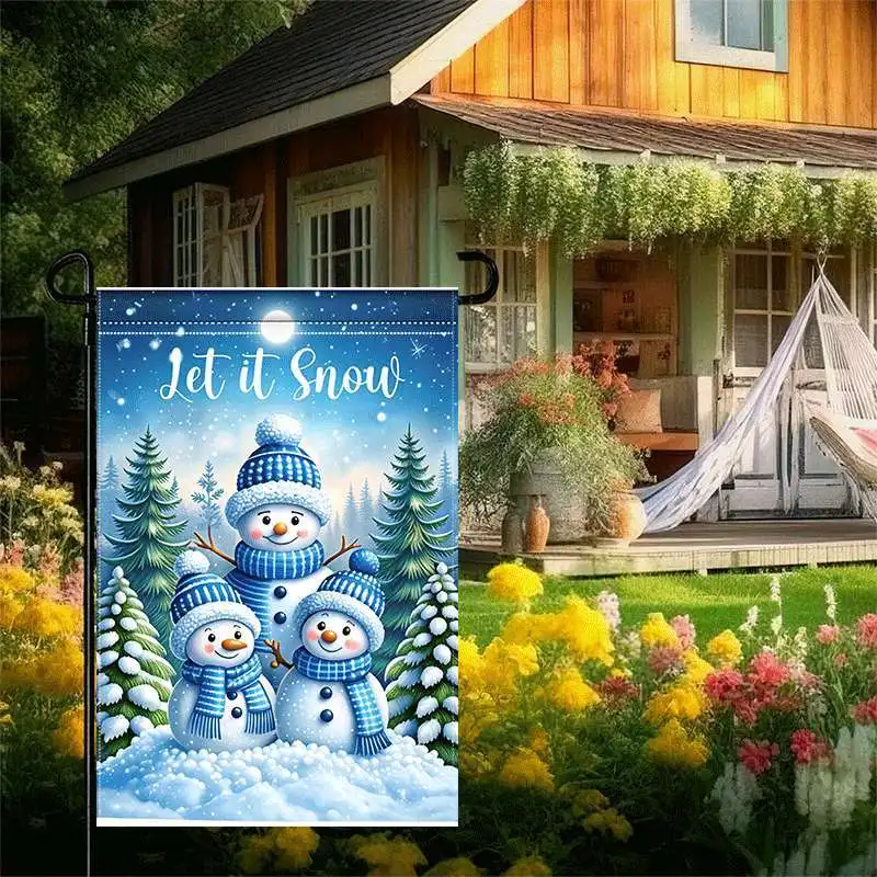 Single Piece, Snowman Pattern Garden Flag, Without Flagpole, 12X18 Inch Double-sided Holiday Yard Flag, Seasonal Home Decoration, Anti-fade Design, Without Flagpole