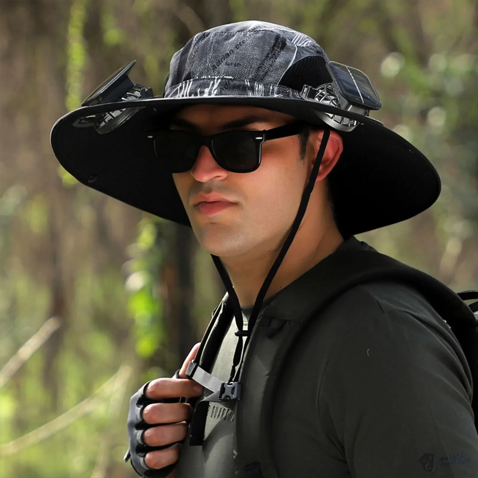 

Outdoor Hiking Sun Hat With Solar Fan Wide Brim Solar Fan Outdoor Fishing HatUSB Charging Powered Fan Hat