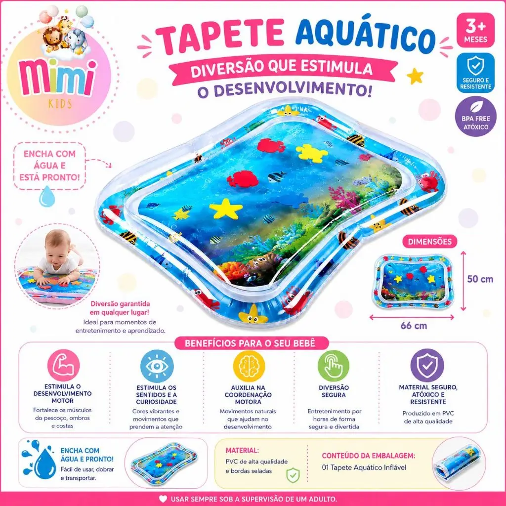 Tapete de Atividades Inflável para Bebê Impermeável para Brincadeiras ao Ar Livre, Jardim e Praia