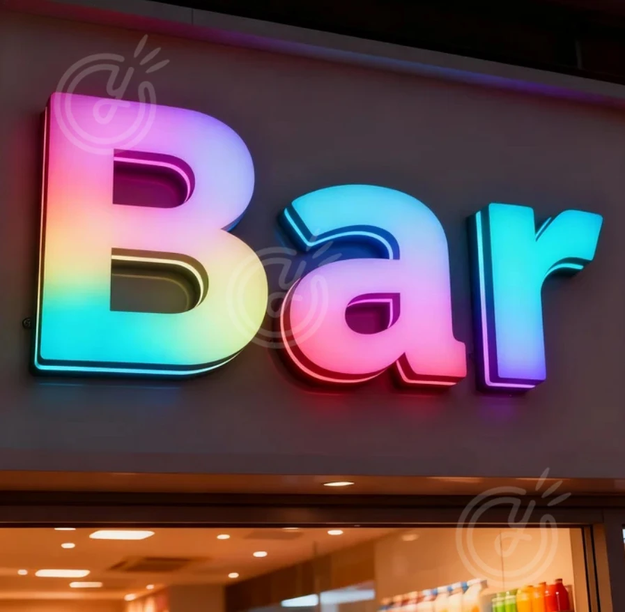 الإعلان علامات الأعمال المعدنية المخصصة RGB المعادن تسجيل شعار 3d Led الاكريليك تسجيل الفاخرة ضوء رسالة في الهواء الطلق ديكور النيون #2