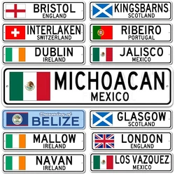 Portugal Dublin London Vintage Metal Aluminum Sign Funny Street Country Road Sign for Home Wall Cafe Bar Man Cave Outdoor Decor