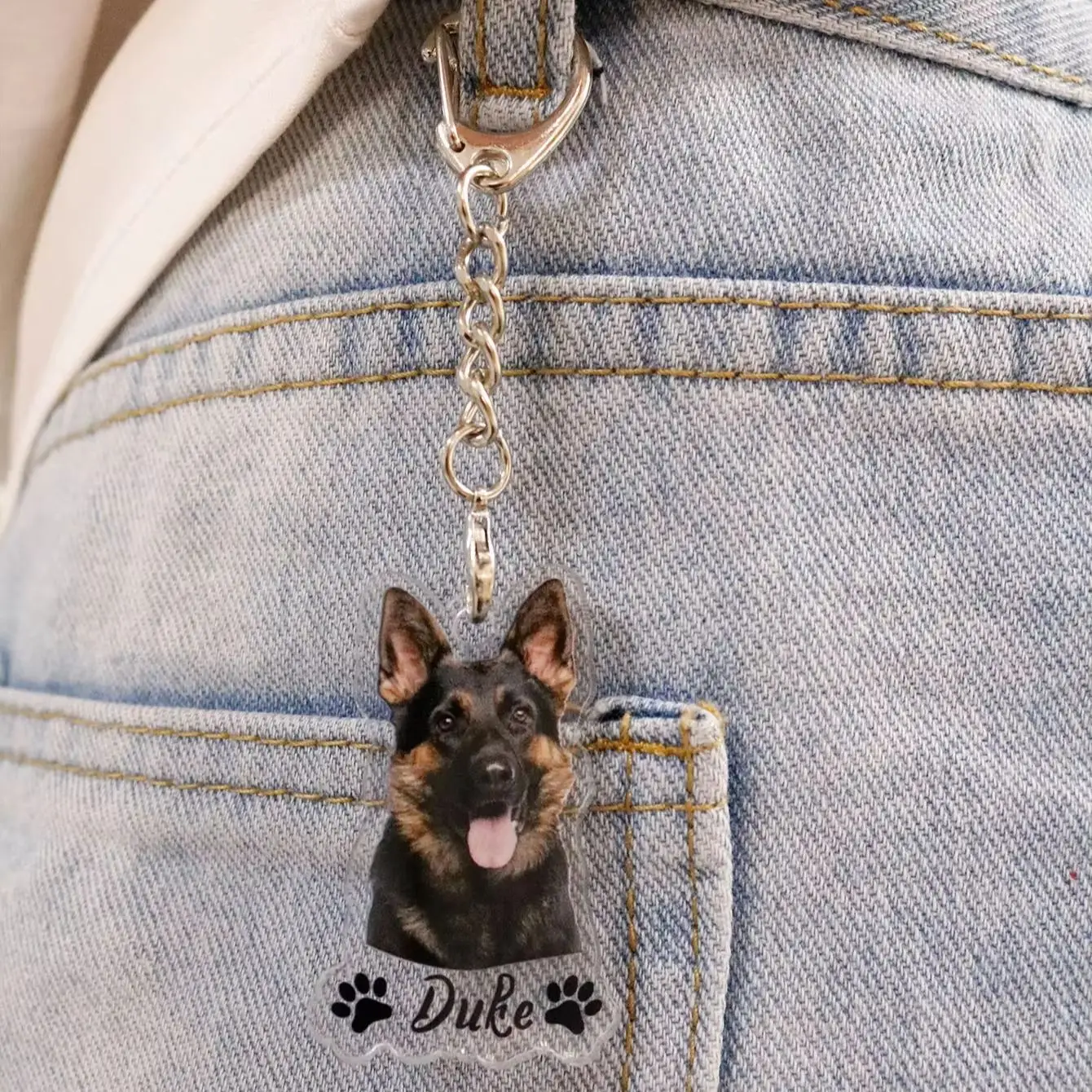 Custom Irregular Pet Photo Acrylic Keychain, Personalized 2D Flat Dog Cat Charm with Custom Pet Name and Paw Print, Bag Purse Ke