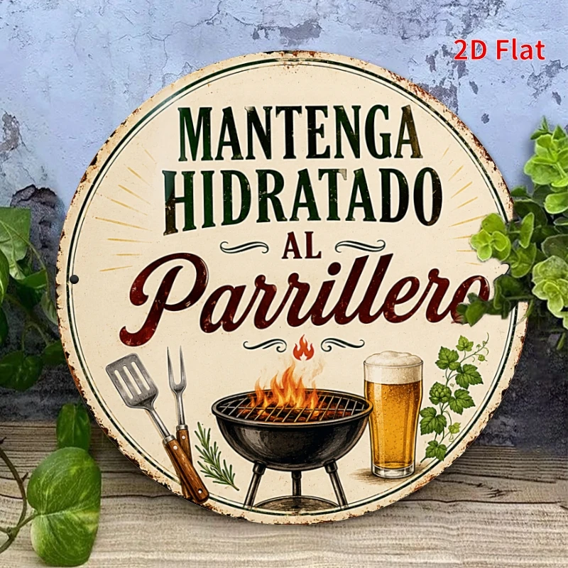 2D Flat Wooden Decorative Sign - BBQ Grill Moisture Retention Decor, Spanish BBQ Beer Retro Wall Art, Backyard Patio Grill Bar O